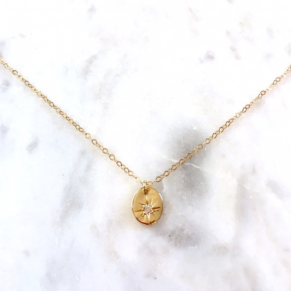 Petite North Star CZ Coin Necklace - Picture 5 of 6